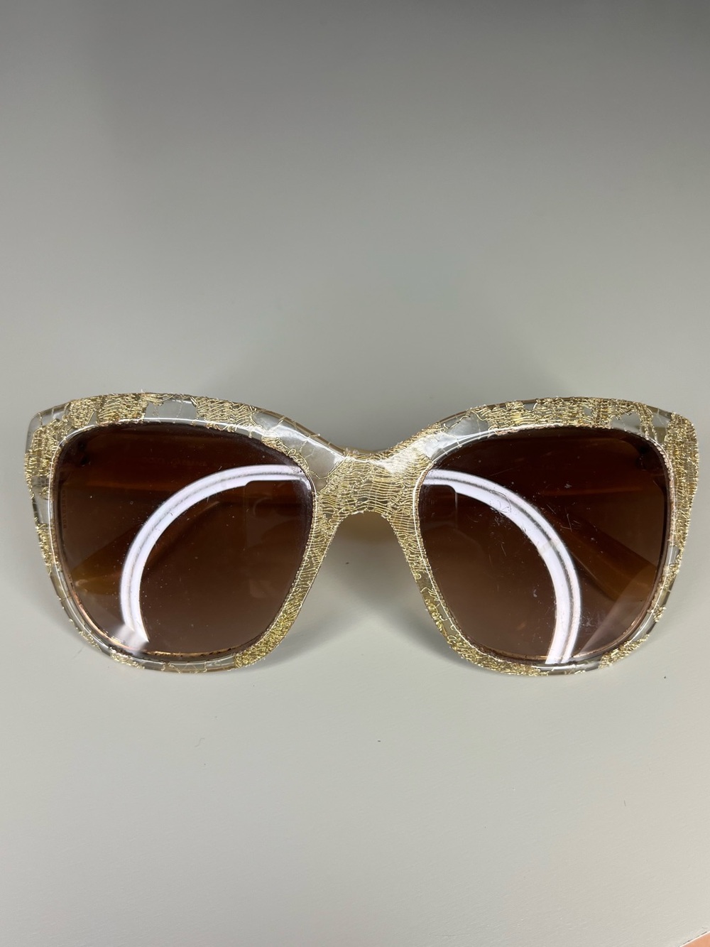 Dolce & Gabbana Gold Accent Frame Brown Lens Sunglasses